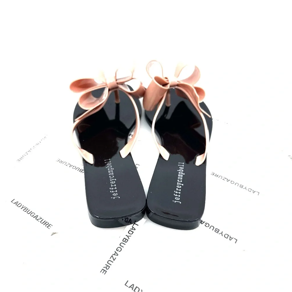 NWOB Jeffrey Campbell Black and Pink Bow Sandals Size 7 EUR 38 - Picture 7 of 10
